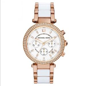 Michael Kors rose gold and white watch